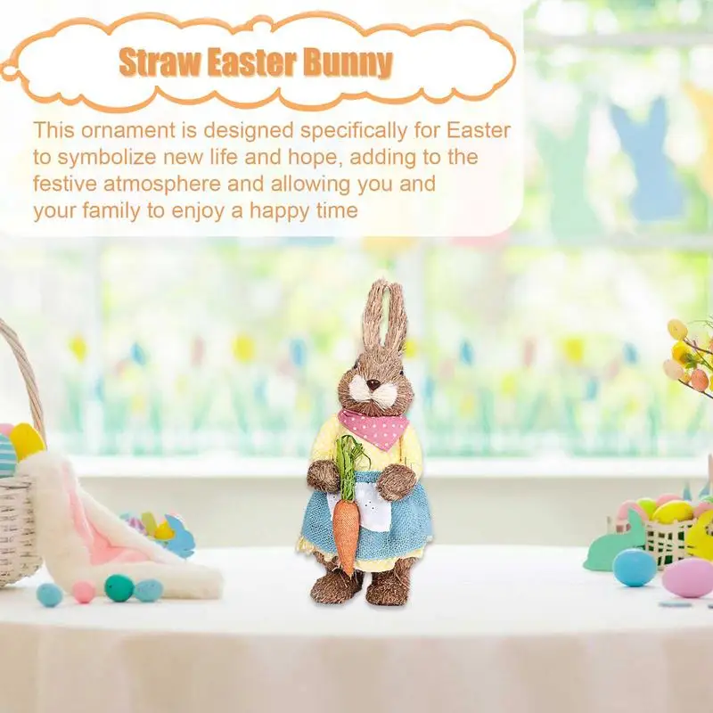 Conejo de Pascua de paja lindo y colorido, decoraciones de conejito de Pascua, figuritas de Pascua de paja para ventanas, restaurantes, fiesta de jardín en casa - imagen 3