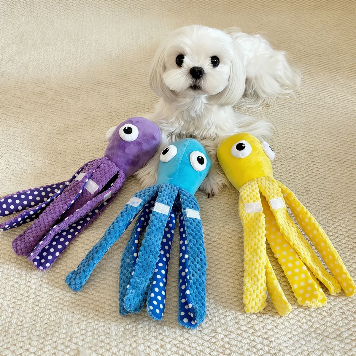 Juguete suave para mascotas con forma de pulpo para gatos pequeños y medianos, compañero de liberación de energía morado/azul/amarillo - imagen 2