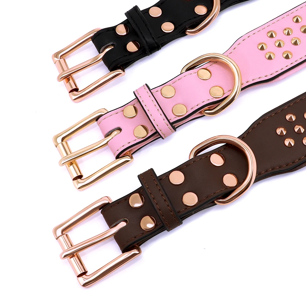 Collar ajustable de cuero PU para perros medianos y grandes, accesorios duraderos, collares para mascotas, suministros para mascotas Pitbull Bulldog - imagen 4