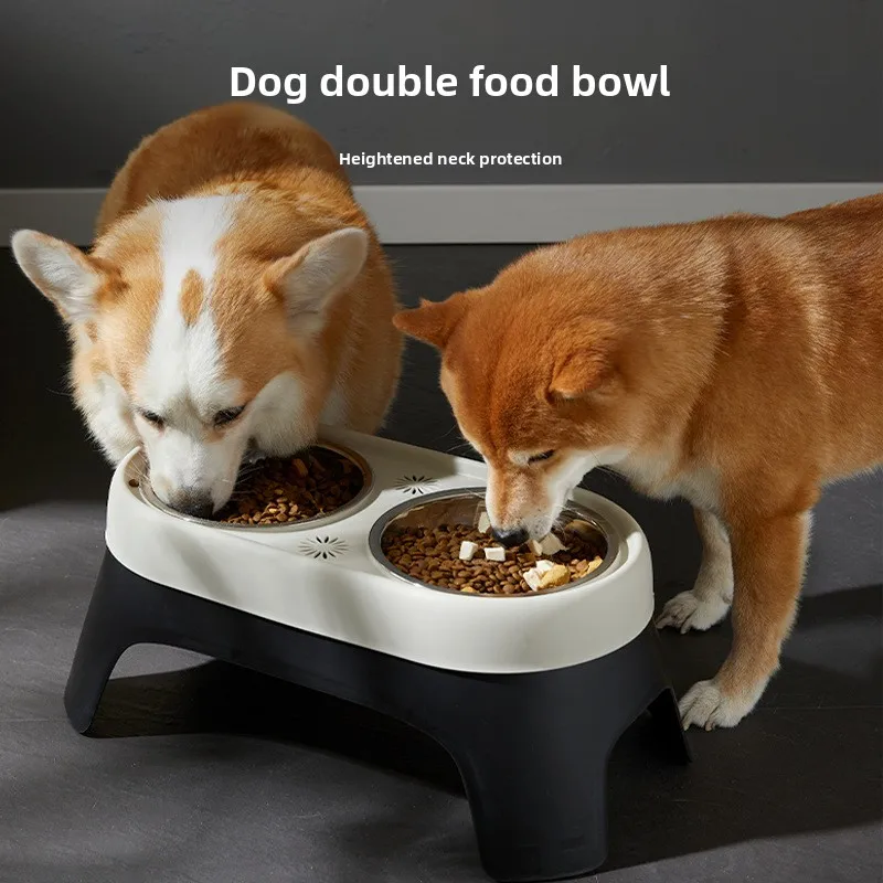 Cuenco de acero inoxidable para mascotas, cuenco de comida para gatos, cuenco de comida para perros, cuencos para comer y beber, protección del cuello, cuencos dobles de pie alto