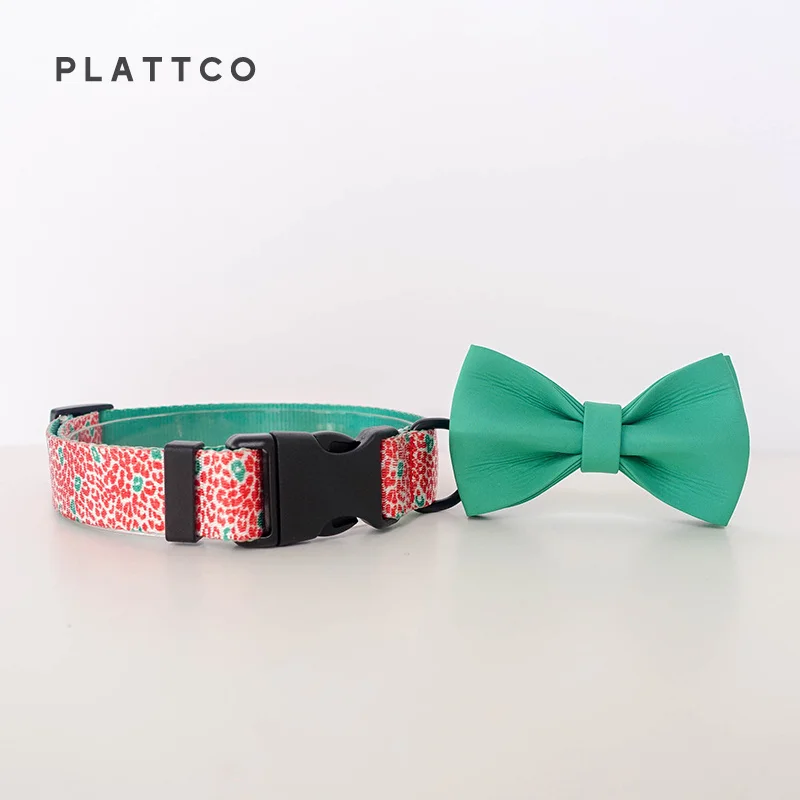 PLATTCO, collares personalizados de nailon con diseño de leopardo rojo para mascotas, conjunto de correa de pajarita ajustable prsonalizado para perros pequeños, medianos y grandes PDC332 - imagen 3