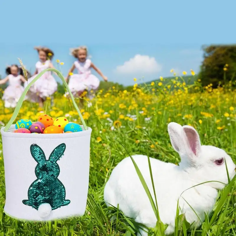 Bolsa de cesta de caza de huevos de pascua, bolsa bonita de cesta de pascua, bolsas de regalo de huevo de conejo para caza de huevos de pascua, suministros de recuerdo de fiesta portátiles - imagen 4