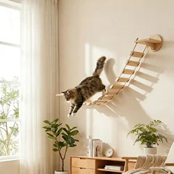 Escalera de madera para gatos – Acceso práctico a muebles altos