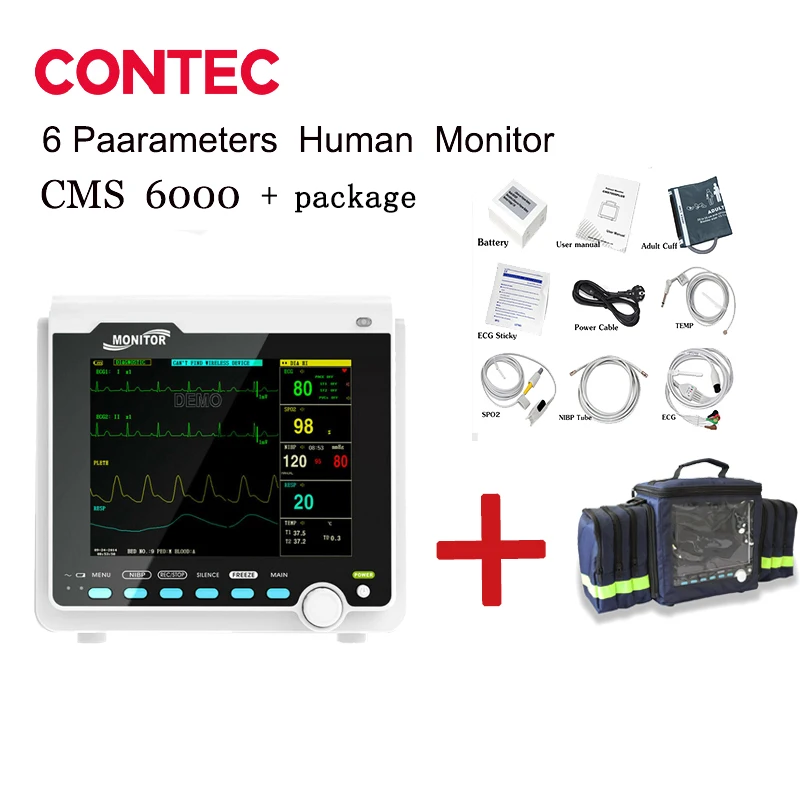 CONTEC CMS6000 Monitor portátil para pacientes con 6 parámetros, monitor de signos vitales, ECG NIBP RESP SPO2 PR TEMP - imagen 5