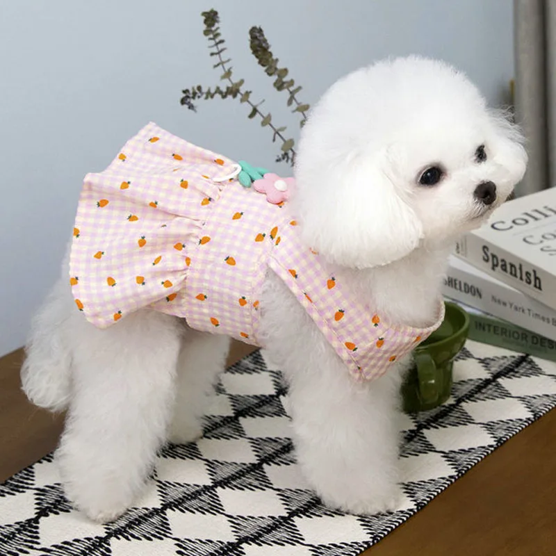 Ropa dulce para perros, vestido de malla de verano para cachorros, falda verde y rosa con flores para perros pequeños y medianos, disfraz de chaleco para niñas malaltesas Chihuahua - imagen 5