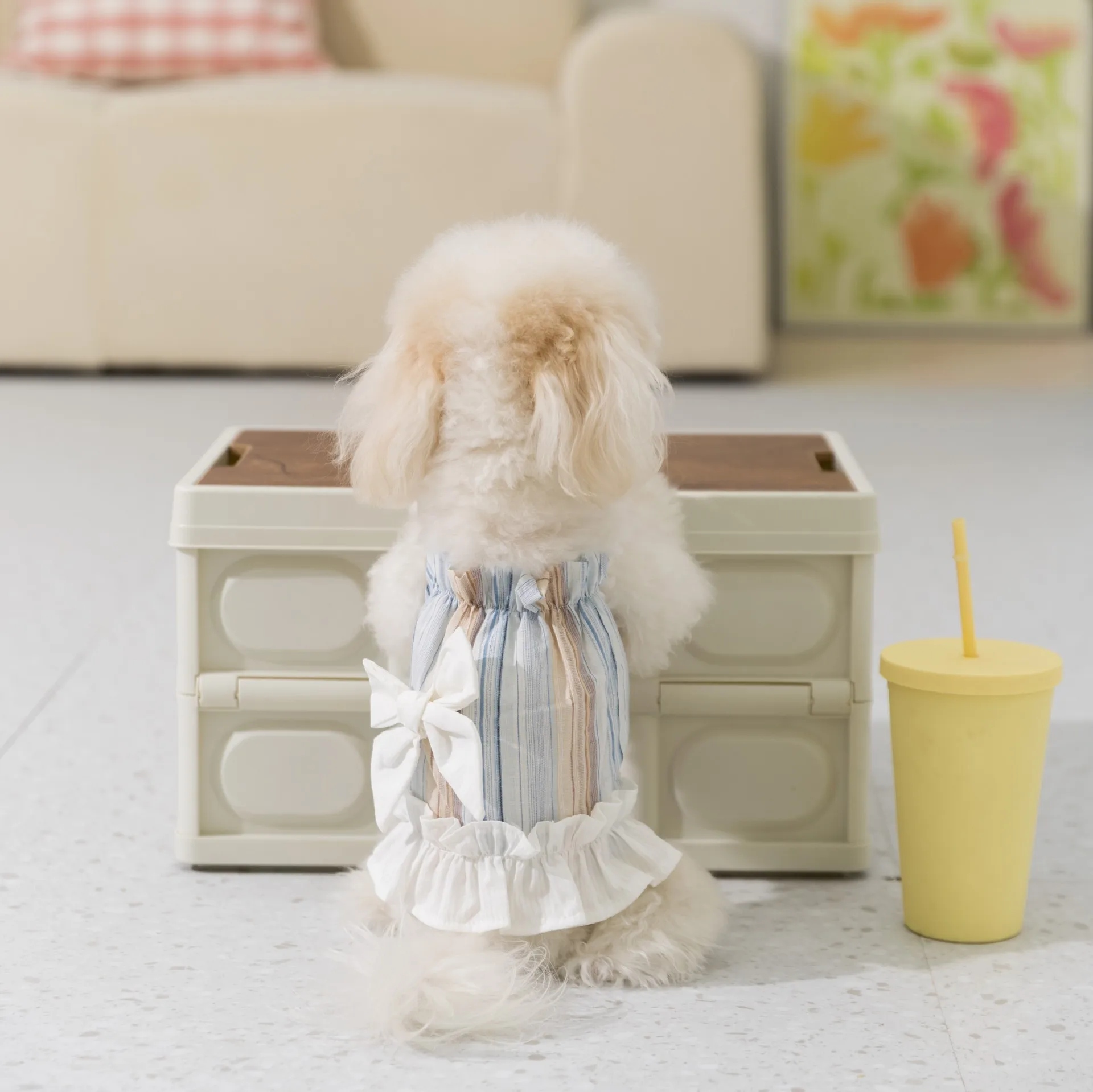 Nueva camiseta sin mangas a rayas para mascotas, falda con tirantes y lazo para mujer, ropa para mascotas, ropa para perros pequeños, ropa para cachorros - imagen 4