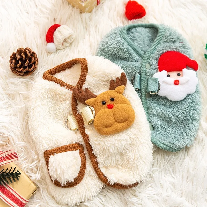 Lindo chaleco de invierno de lana de Papá Noel para perros pequeños y medianos, fiesta de Navidad, trajes de Cosplay de gato Unisex, ropa de Bulldog Francés