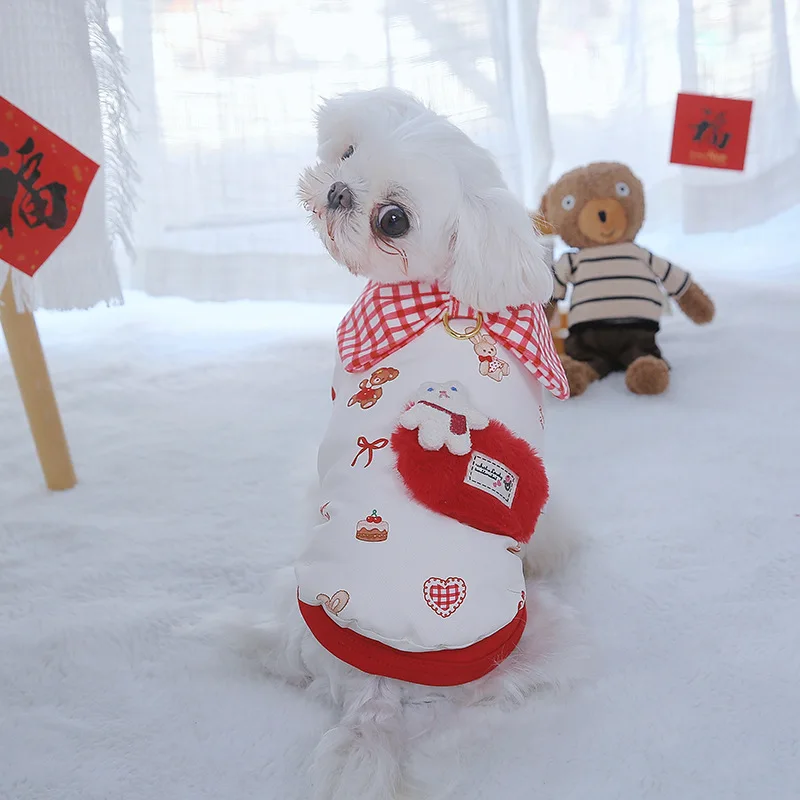 Chaqueta de plumón de Año Nuevo para mascotas, ropa cálida de invierno para cachorros y gatos, chaleco con lazo, abrigo inferior, ropa para cachorros pequeños - imagen 3