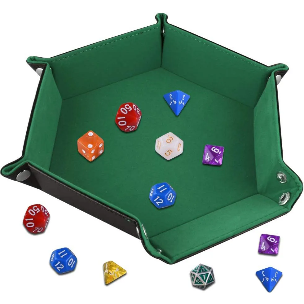 Bandeja para dados Hexagonal y caja de almacenamiento varios, accesorios para juegos de mesa, caja organizadora de torre de dados de cuero, 1 ud. - imagen 2
