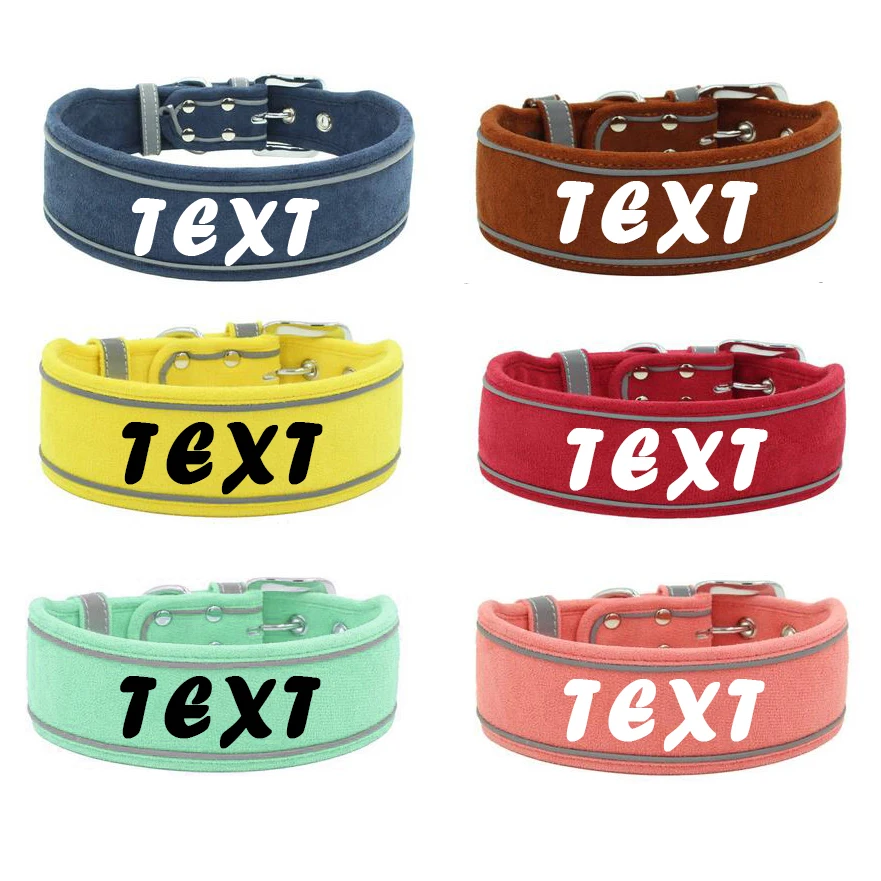 Collar de ante personalizado para perros medianos y grandes, collares acolchados de identificación de mascotas, estampado gratis, nombre, Bulldog - imagen 2