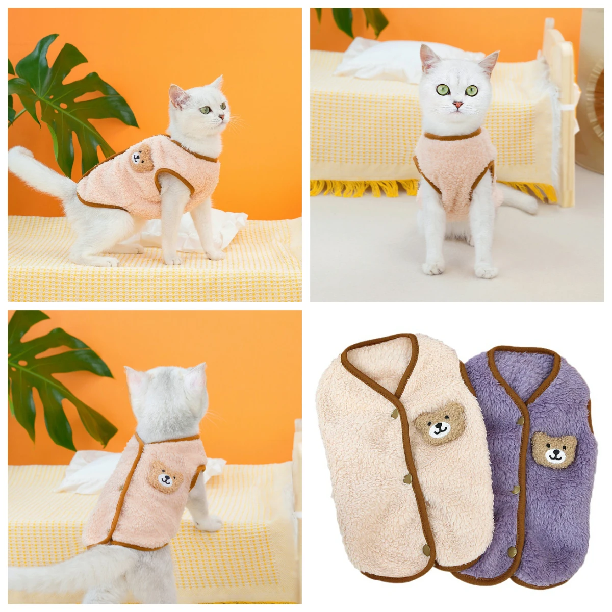 Chaleco polar para mascotas, chaqueta cárdigan transpirable cálida de invierno para Chihuahua Bulldog Francés, lindo abrigo suéter suave para cachorros - imagen 2