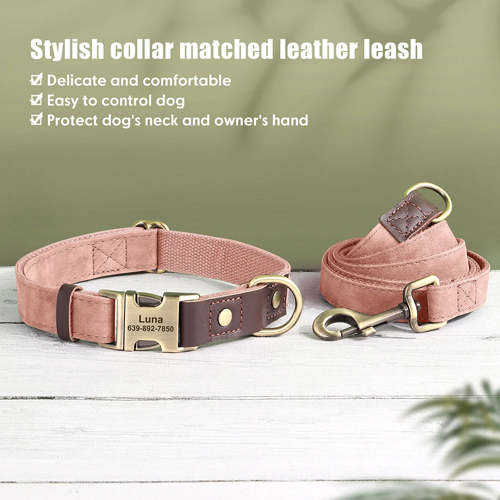 Collar personalizado para perros - identificación y correa de cuero PU - imagen 4