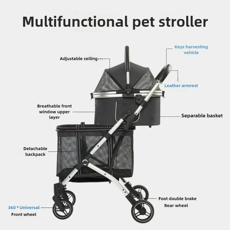 Los nuevos cochecitos para mascotas de dos pisos superiores e inferiores tienen cochecitos para mascotas de gran espacio y carritos múltiples para perros y gatos, carrito para perros