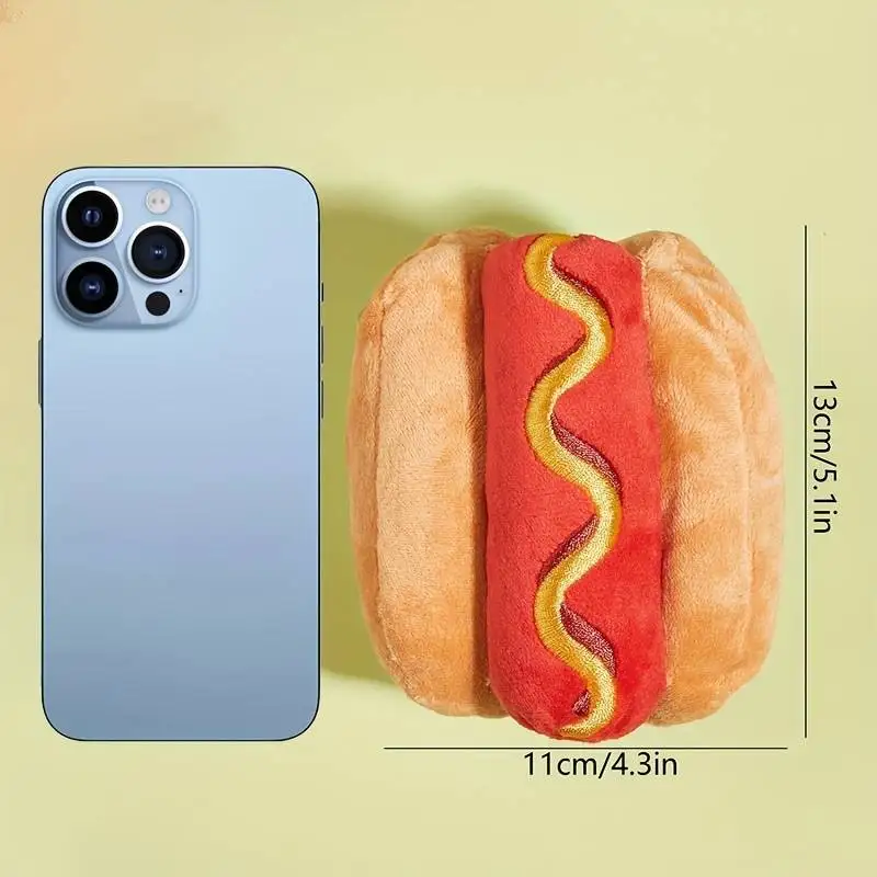 Juguete de peluche chirriante con diseño de perro caliente para mascotas, juguete masticable duradero, suministro interactivo para perros, 1 unidad - imagen 2