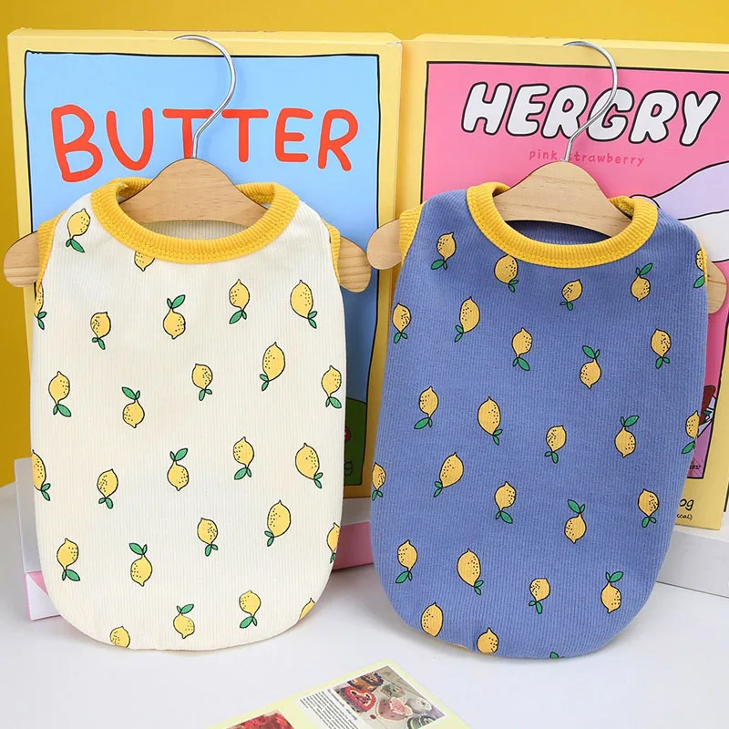 Sudadera con capucha sin mangas para perros pequeños con diseño de limón y azul