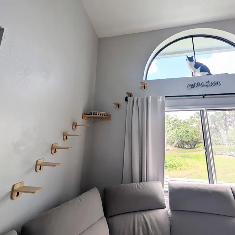 Juego de estantes montados en la pared para gatos, plataforma de observación de esquina con plataforma de salto pequeña para escalar y dormir con gatitos - imagen 3
