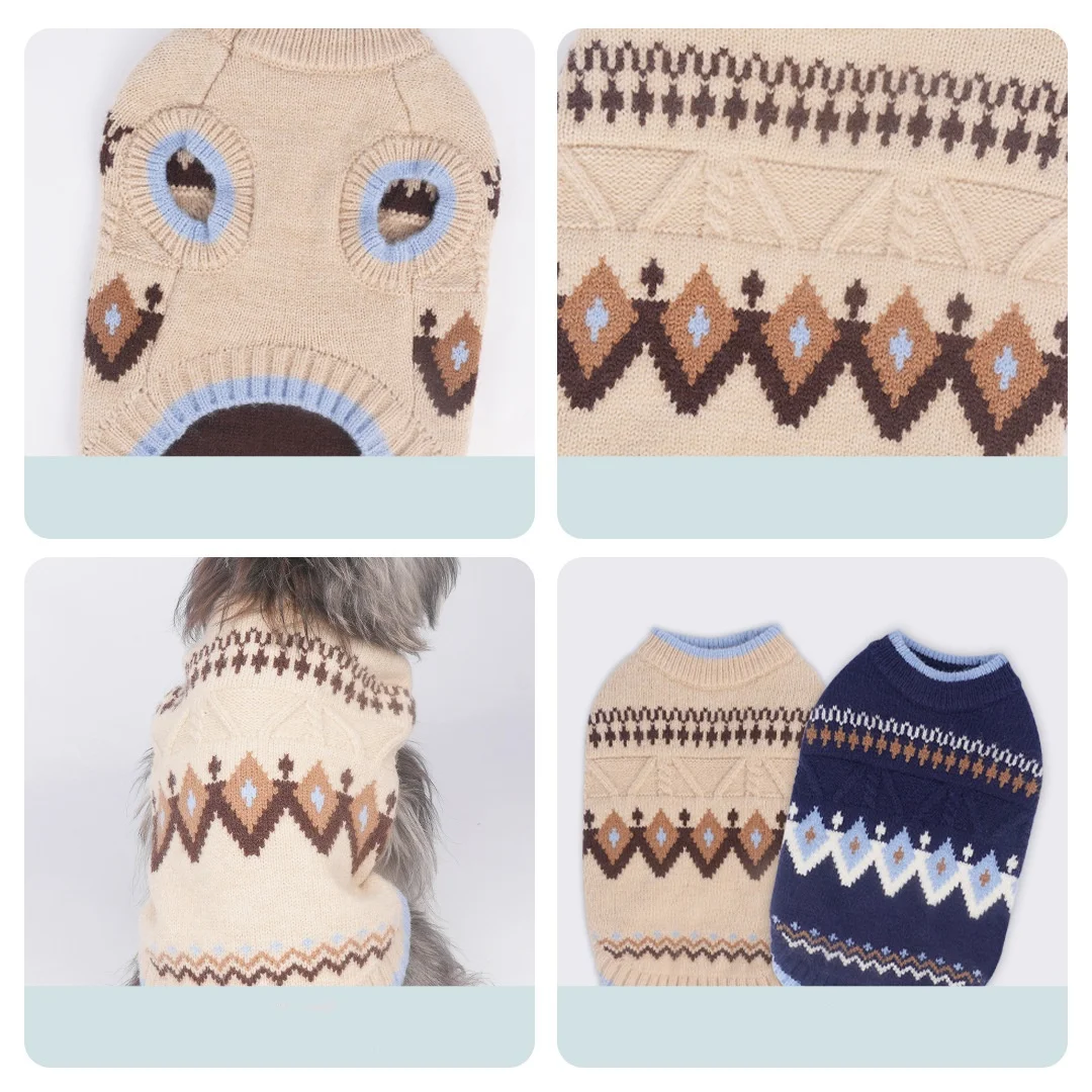 Suéter grueso a rayas para perros, Otoño Invierno, suéter Fair Isle para perros, chaleco tejido para mascotas, jersey para mascotas, prendas de punto, ropa cálida para perros - imagen 3