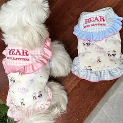 Chaleco de plumas para mascotas, bonito abrigo bordado de encaje para otoño/invierno, chaleco cálido para gatos, chaleco de encaje con oso de amor, ropa para cachorros pequeños