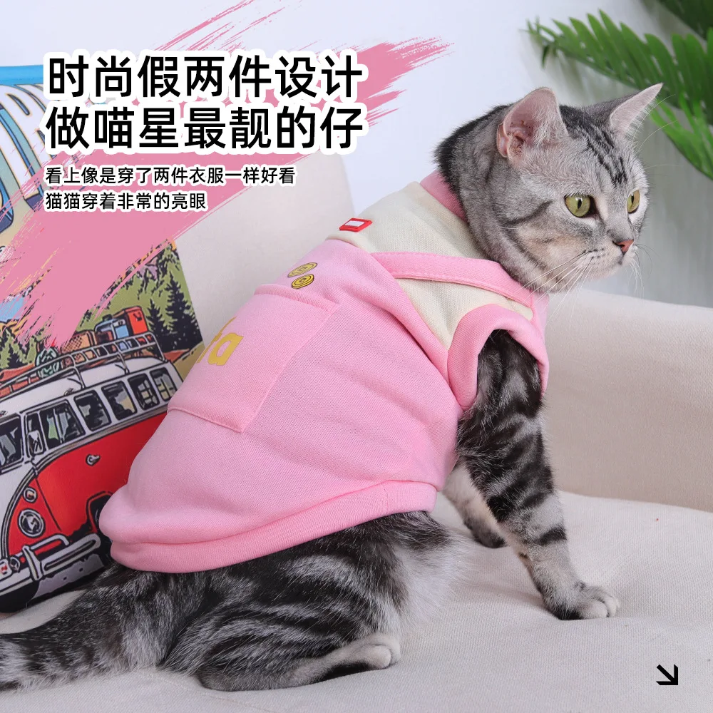Nueva ropa para gatos, ropa falsa de dos piezas con estampado de dibujos animados para gatos, suéter cálido a prueba de viento para otoño e invierno, ropa para mascotas - imagen 2