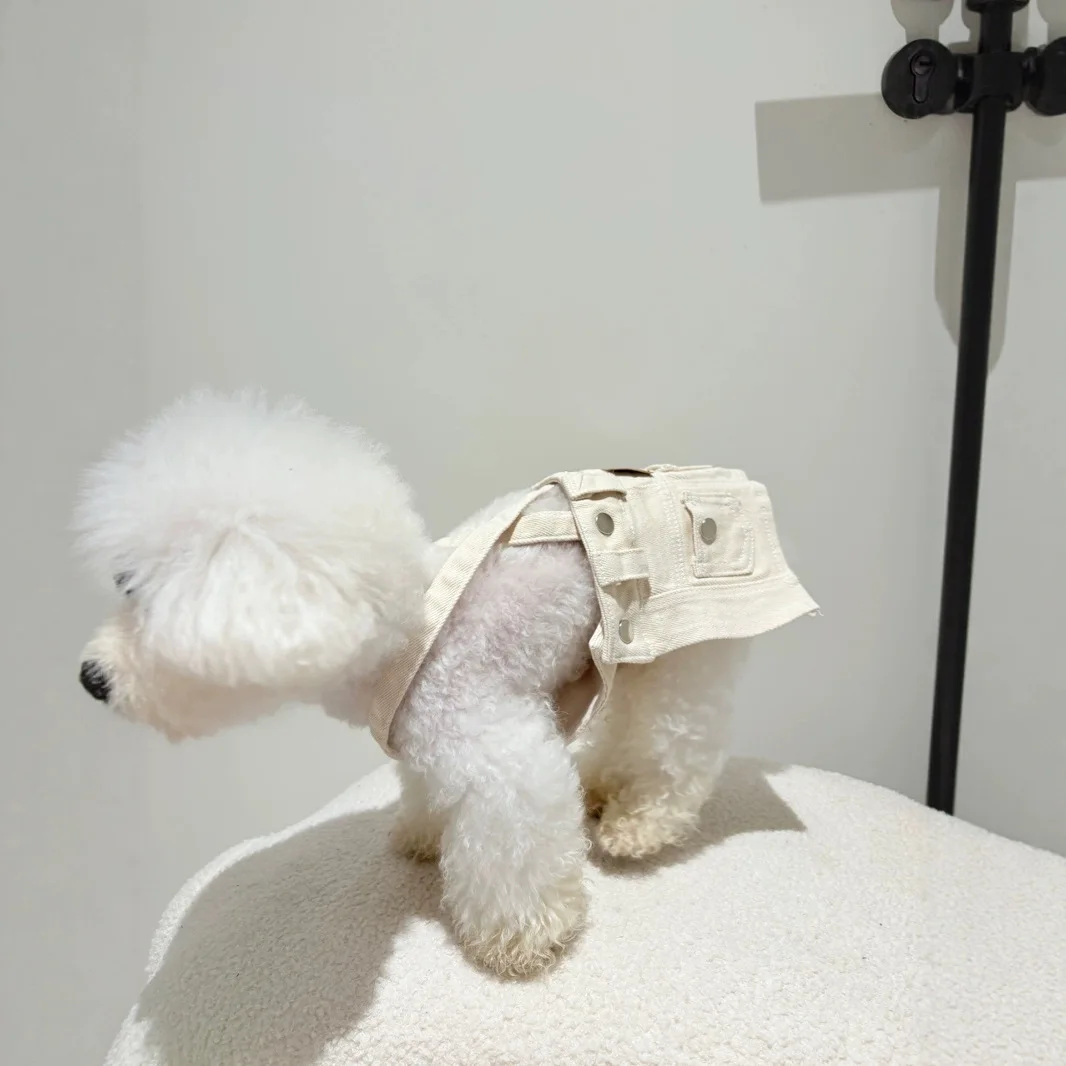 Falda con tirantes de primavera para mascotas, pantalones con tirantes de vaquero, vestido de Color sólido, ropa para perros de oso de peluche para perros pequeños, ropa para cachorros - imagen 2