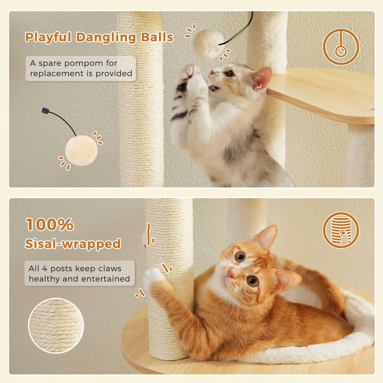 Árbol para gatos de varios niveles con postes rascadores de Sisal, hamaca Condo acogedora, camas de felpa, torre grande para gatos, muebles de interior para gatos, juguetes para gatos - imagen 4