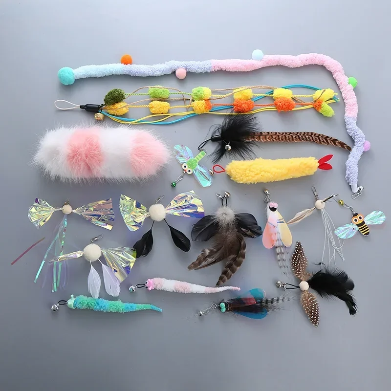 Juguete telescópico de cabeza de repuesto para gato, pluma de felpa, Teaser, reemplazar la cabeza, insecto, suministros para mascotas - imagen 4