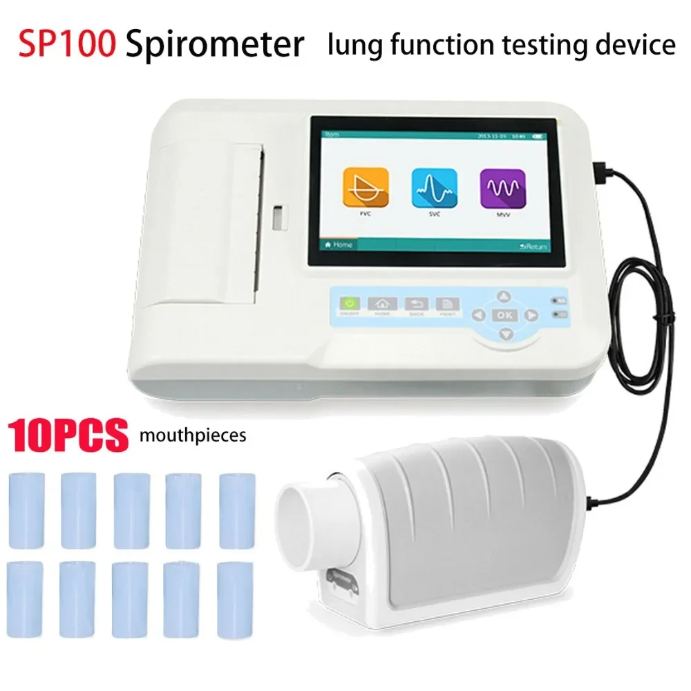 Espirómetro digital Pantalla táctil de 7 "FVC VC SVC MVV Función pulmonar Dispositivo de diagnóstico de respiración pulmonar y boquillas - imagen 2