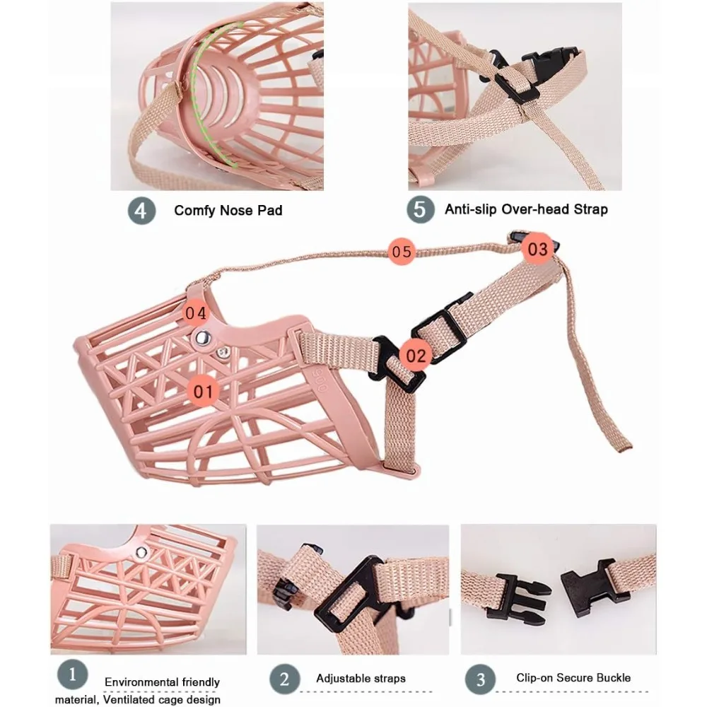 Bozal de plástico suave para perros, cesta ajustable antimordida para mascotas, cubierta bucal para entrenamiento de perros, jaula de malla para el cuidado de perros pequeños y grandes - imagen 3