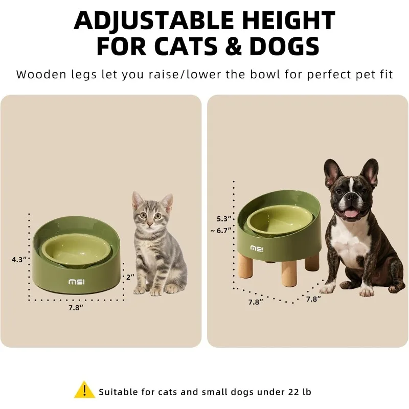 Comedero elevado ajustable de cerámica para gatos – Base antideslizante