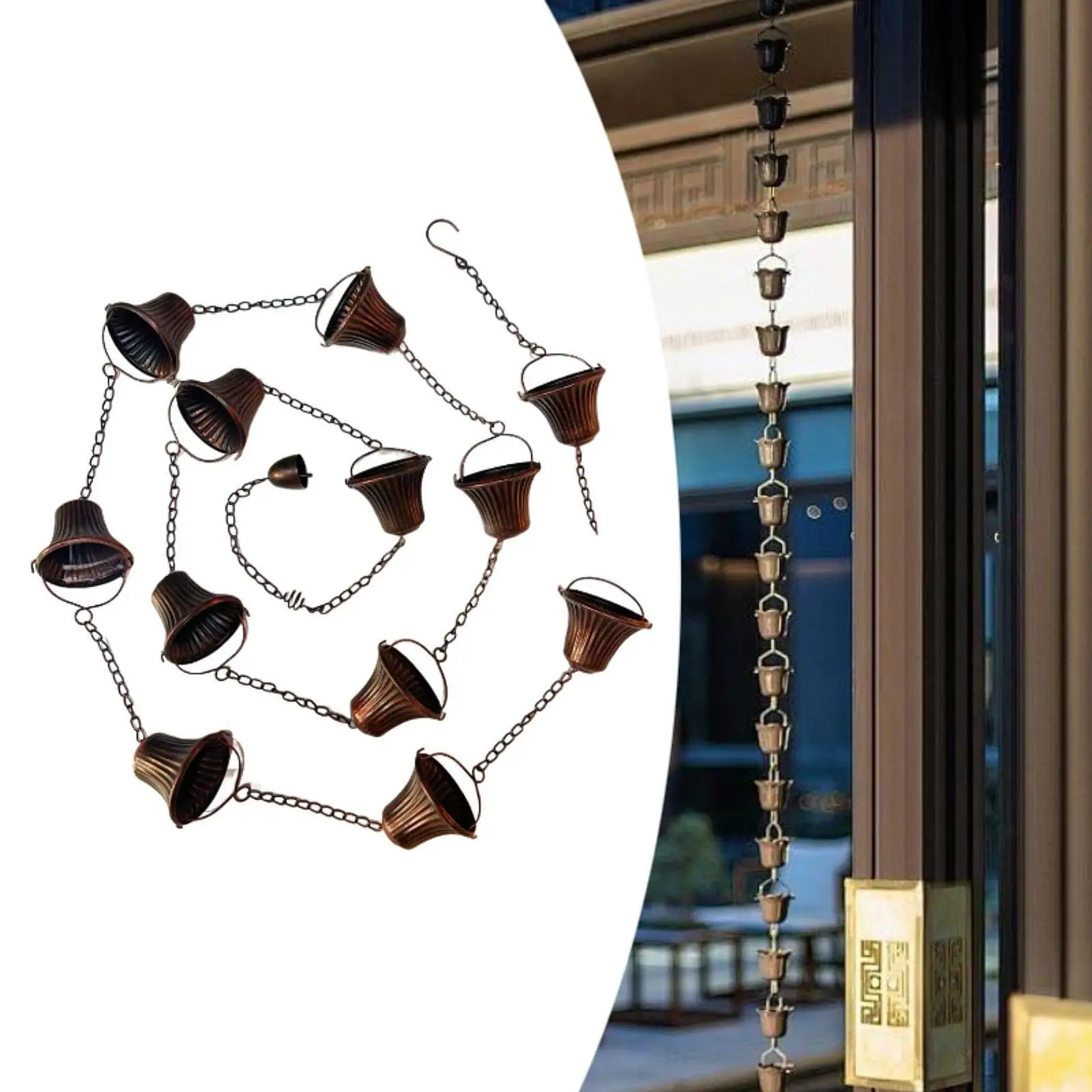 Cadenas de lluvia para canalones resistentes de 12,5 pies para drenaje de aleros, para bajante con 12 tazas decorativas para techos, toldos de patio al aire libre