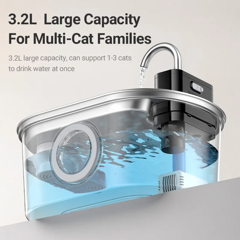  ROJECO-fuente de agua para gatos de acero inoxidable, 3,2l, Sensor inalámbrico, dispensador de agua automático inteligente para perros, bebedero de 4000mAh - imagen 5