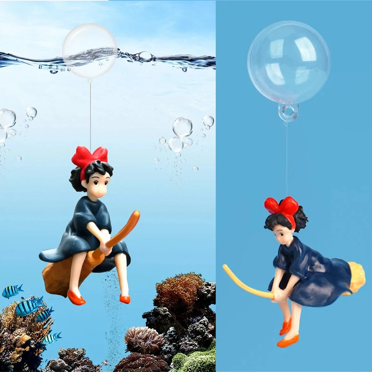 Accesorios de decoración flotante para acuario de dibujos animados, bonito buzo, Surf, niño, ballena, niña, figura de Anime, decoración, adorno de paisajismo para pecera - imagen 3