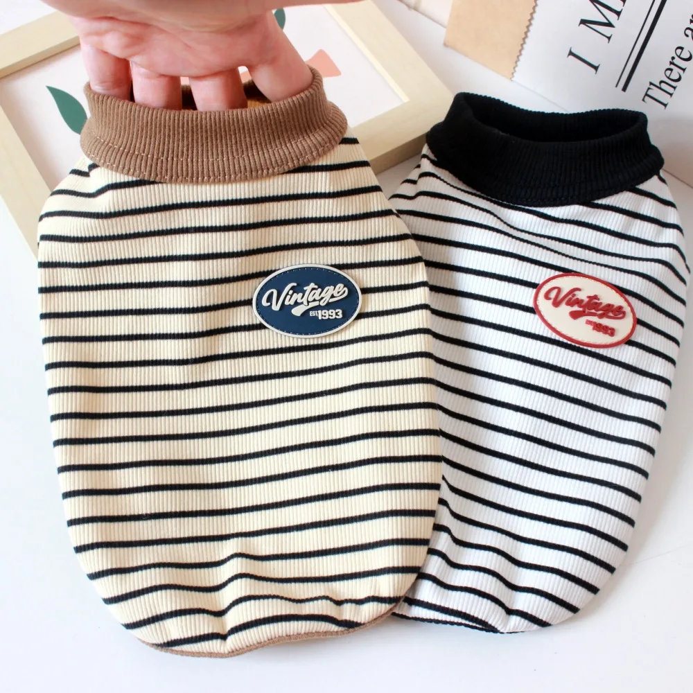 Ropa para perros de primavera y otoño, ropa a rayas para mascotas para perros pequeños y medianos, sudadera cálida para cachorros, trajes para Chihuahua y Yorkies