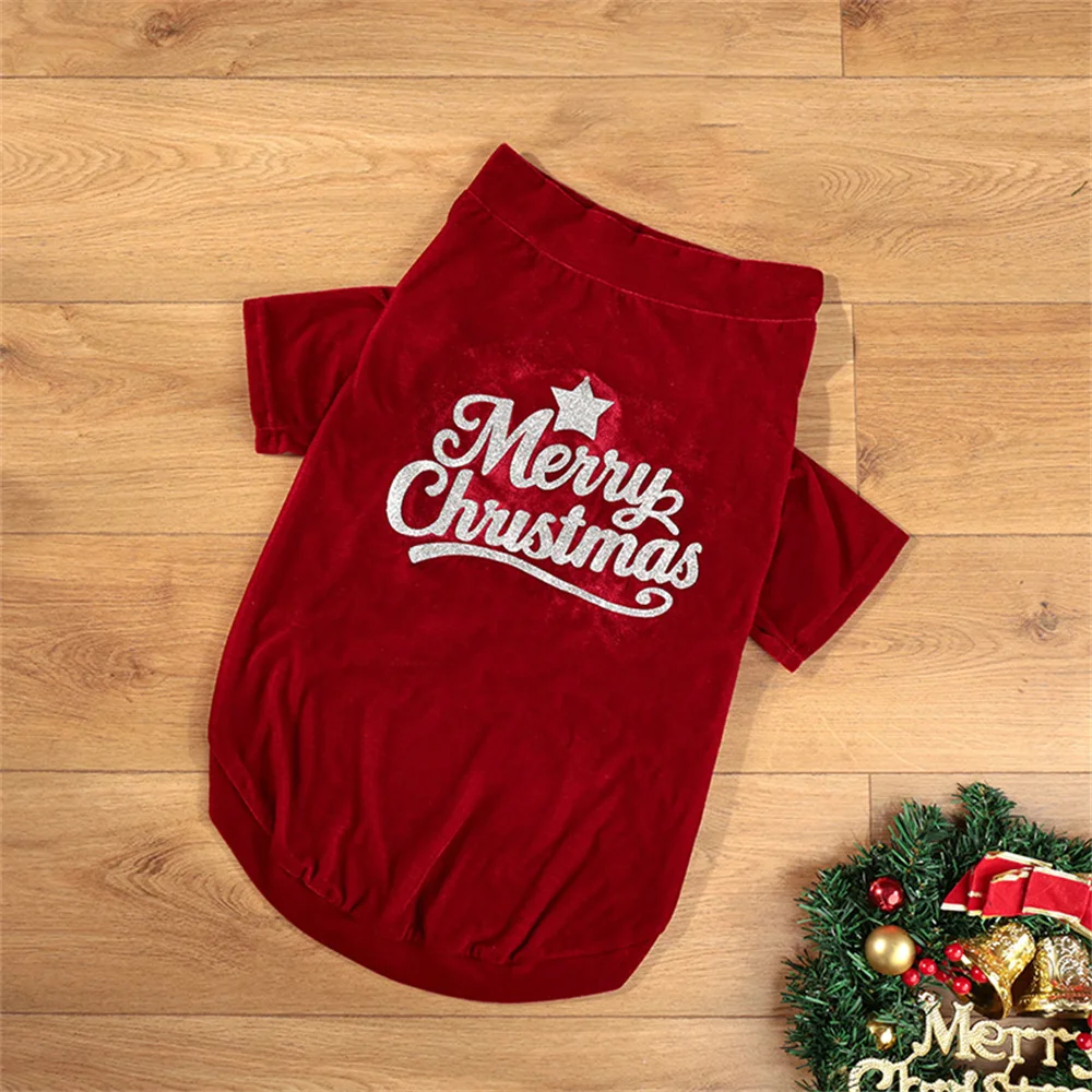 Camiseta de perro estilo navideño para perros pequeños y medianos, ropa de vacaciones para mascotas con estampado de letras clásicas samoyed de Golden Retriever - imagen 5