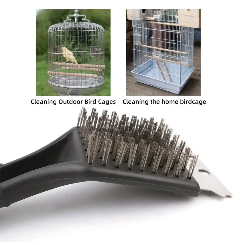 Cepillo limpiador de comedero para pájaros, limpiador de jaula de pájaros de acero inoxidable, mango ergonómico multifuncional, limpieza duradera de excrementos de pájaros - imagen 4
