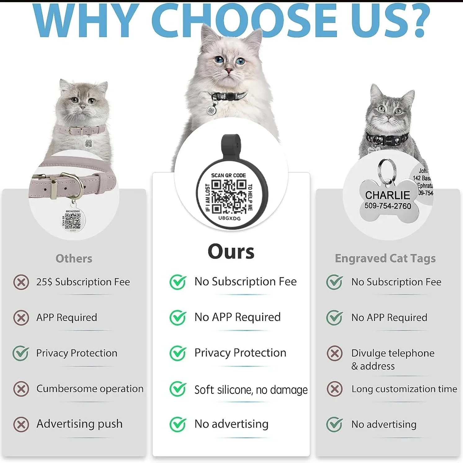 Collar para gatitos con etiqueta inteligente QR, Collar reflectante para gatos con liberación de seguridad con etiqueta de identificación antipérdida de campana y gato, ubicación por correo electrónico para cachorros - imagen 2