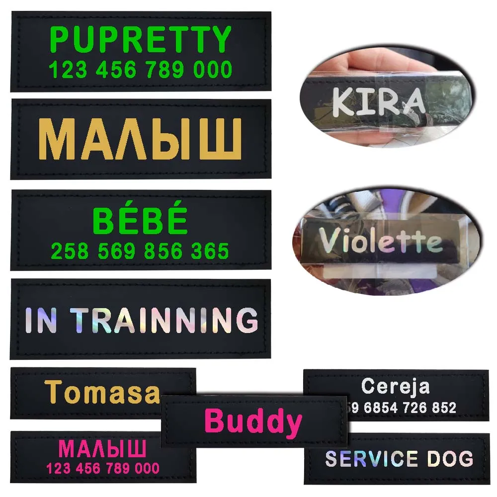 Etiqueta de nombre de perro personalizada, arnés reflectante para Collar de mascota, etiquetas adhesivas de identificación, etiquetas de arnés con logotipo de corazón y pata de texto personalizado, 2 uds.