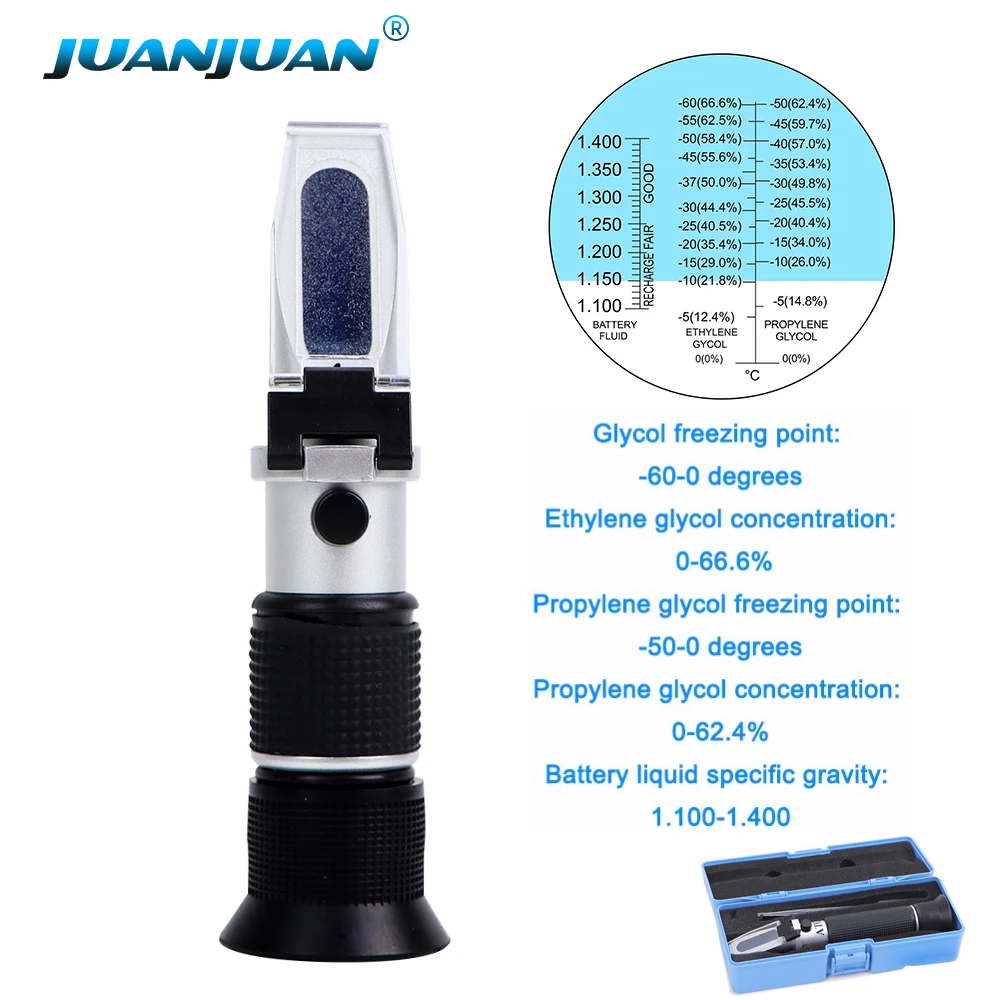 -60~0 ℃   Probador de punto de congelación anticongelante automotriz de batería refractómetro de punto de congelación de grado-50 ℃   Detección de glicol de propileno
