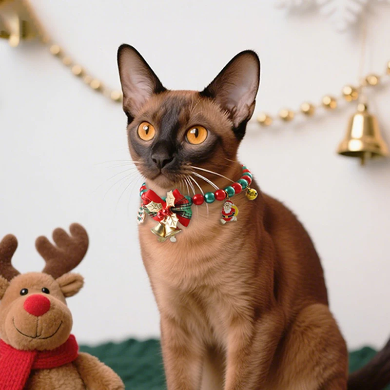 Collar navideño para mascotas, Collar para gatos, perros pequeños, Collar lujoso para perros y gatos con campana con lazo, Collar para gatitos, cachorro, fiesta de Navidad Su - imagen 5