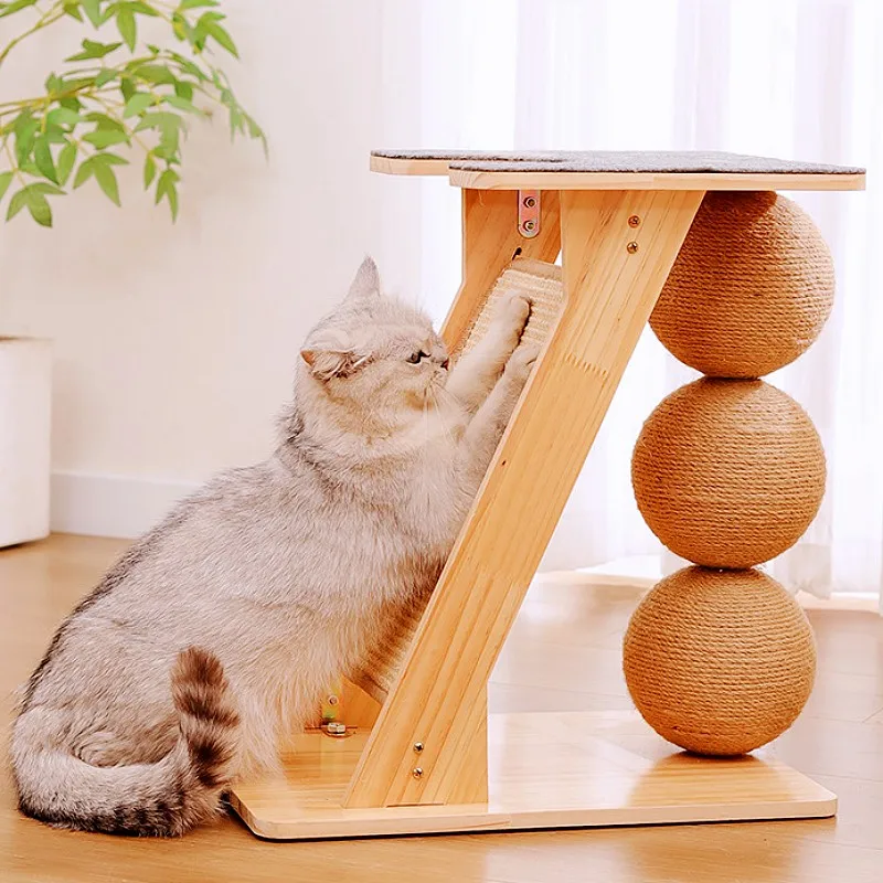 Marco escalada para gatos de madera maciza con rascador sisal y torre - imagen 3