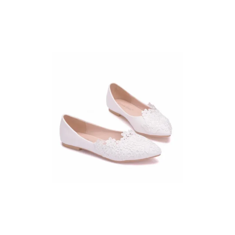 Zapatillas de Ballet de verano, zapatos de boda de novia de encaje blanco, tacón bajo plano, informales sin tacones, zapatos de vestir para mujer, zapatos dulces para mujer - imagen 4