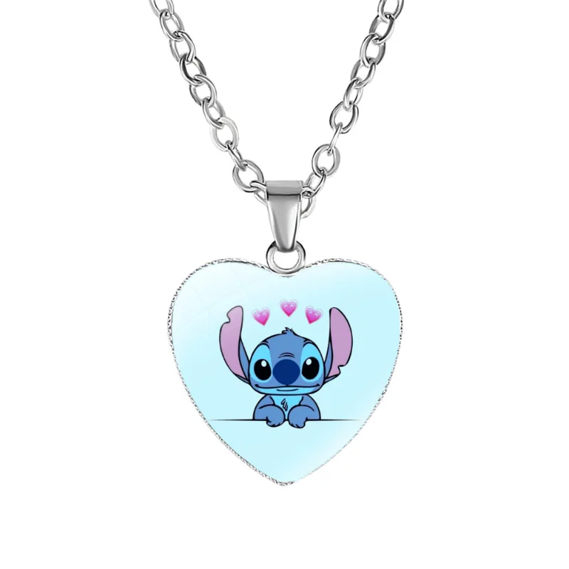 Disney-collares de Stitch para niños, colgante de cristal con foto impresa, corazón de Lilo & Stitch, joyería hecha a mano, regalos, novedad de 2023 - imagen 4
