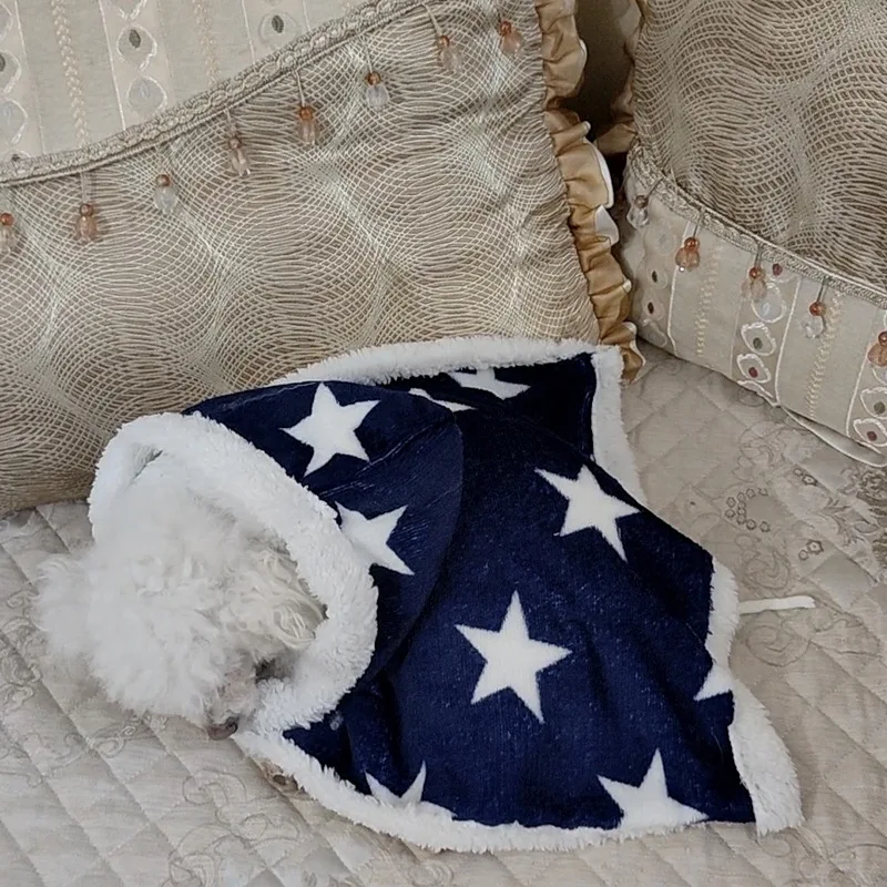 Capa de estrella con capucha para otoño e invierno, pijamas para mascotas, capa cálida de felpa para perros, oso de peluche, manta para cachorros pequeños y gatitos, ropa para cachorros