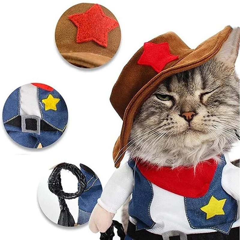 Disfraz divertido de Halloween para perro y gato, ropa de vaquero para mascotas, Disfraces para perros pequeños, accesorios de Cosplay para gatos - imagen 2