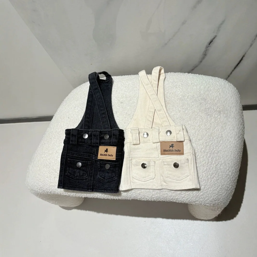Falda con tirantes de primavera para mascotas, pantalones con tirantes de vaquero, vestido de Color sólido, ropa para perros de oso de peluche para perros pequeños, ropa para cachorros