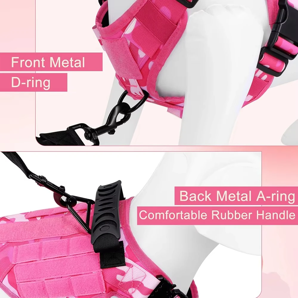 Arnés táctico rosa para perros, chaleco de servicio para perros grandes/medianos, accesorios para mascotas para entrenamiento y caminar de pastor alemán Labrador - imagen 4