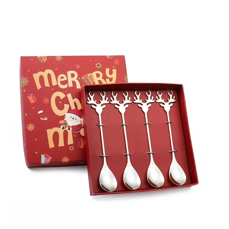 Cuchara agitadora con forma de cabeza de ciervo de acero inoxidable, cuchara romántica de Navidad para postre y café, juego de vajilla de regalo de Navidad para Cocina - imagen 2