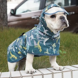 Chubasquero impermeable estampado dinosaurio para perro Bulldog Francés