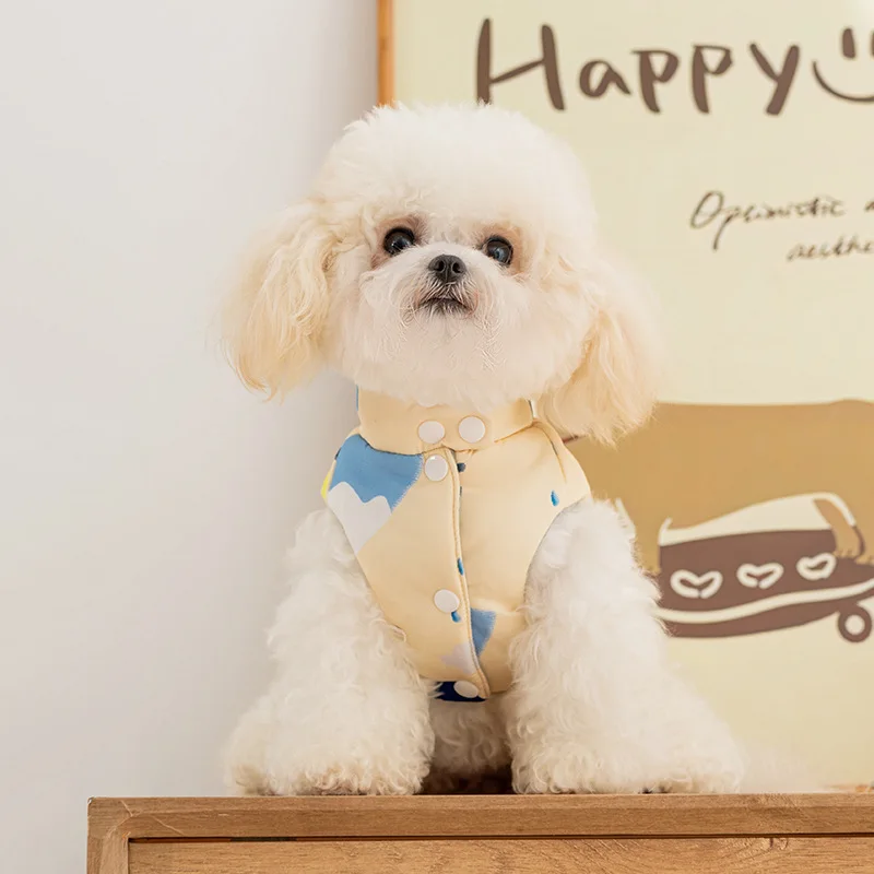 Parques de perros de otoño e invierno, chaqueta informal estampada con cuello alto, chaleco de tracción, chaqueta gruesa y cálida, ropa para perros de peluche, ropa para cachorros - imagen 2