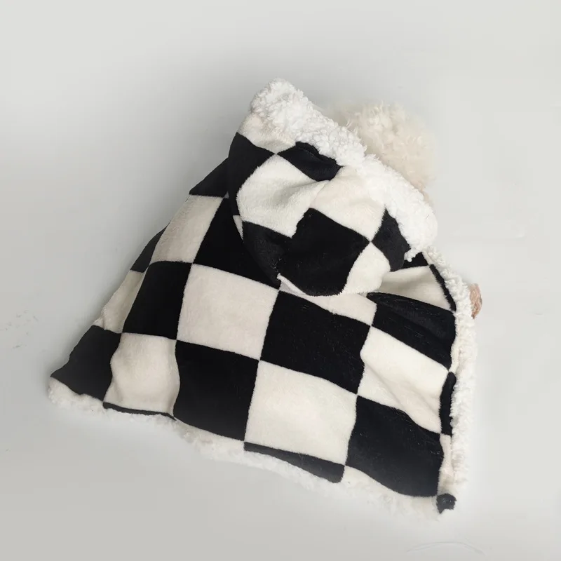 Sudadera con capucha a cuadros para otoño/invierno, colcha para mascotas con vestido cálido de terciopelo, manta para perros, ropa de dormir para mascotas, ropa para perros pequeños - imagen 4